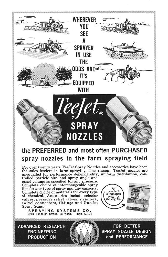 Old TeeJet Catalog Page with Slogan: Wherever you see a sprayer in use the odds are it's equipped with TeeJet Spray Nozzles